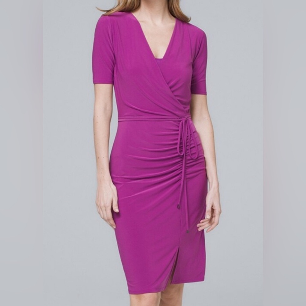 WHBM Magenta Short Sleeve Faux Wrap Sheath Dress 14